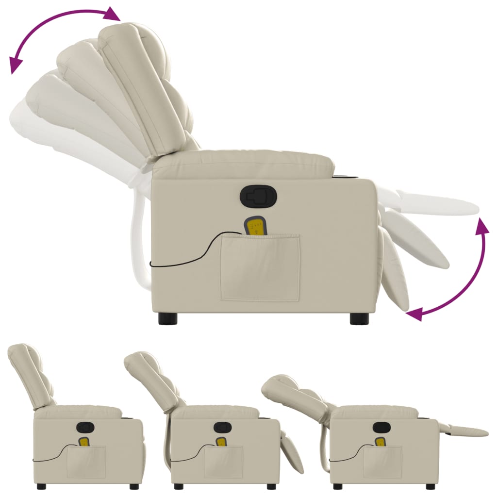Reclining massage chair, cream, artificial leather