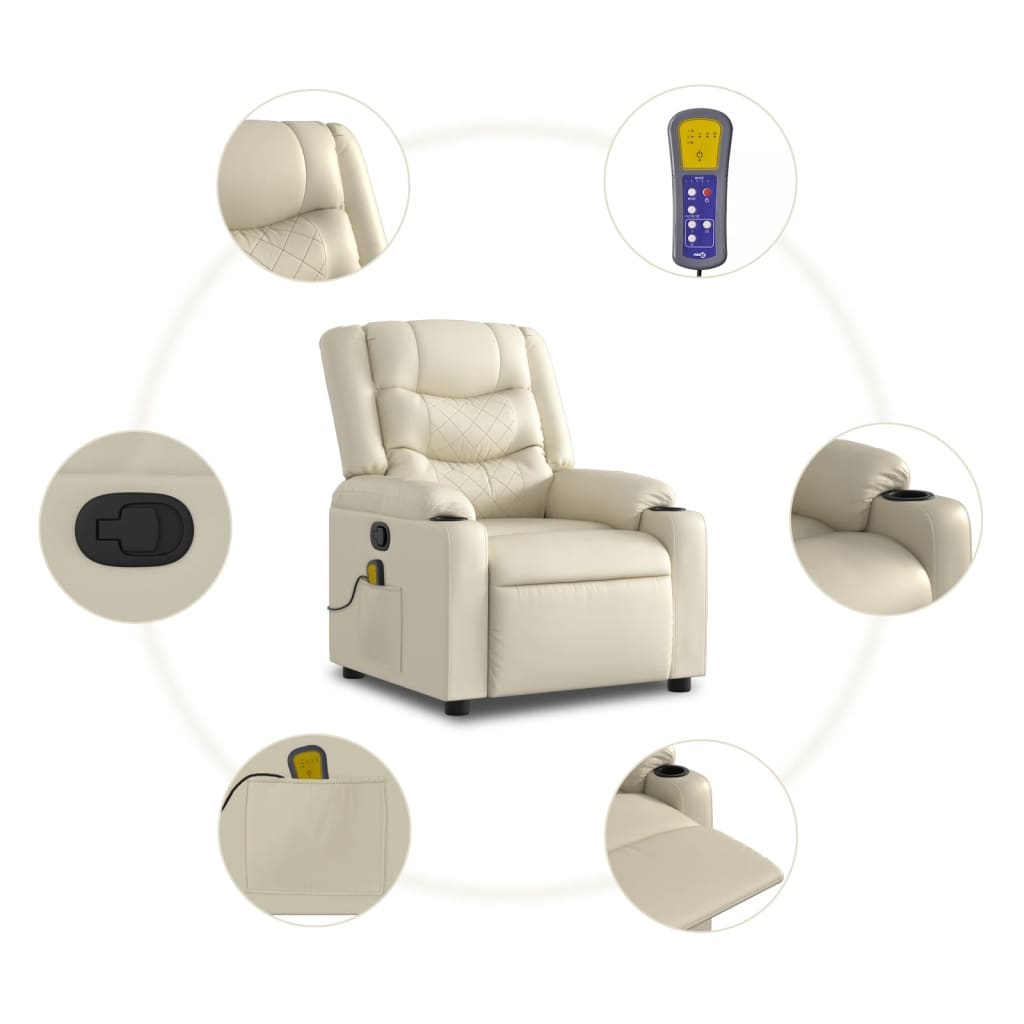 Reclining massage chair, cream, artificial leather