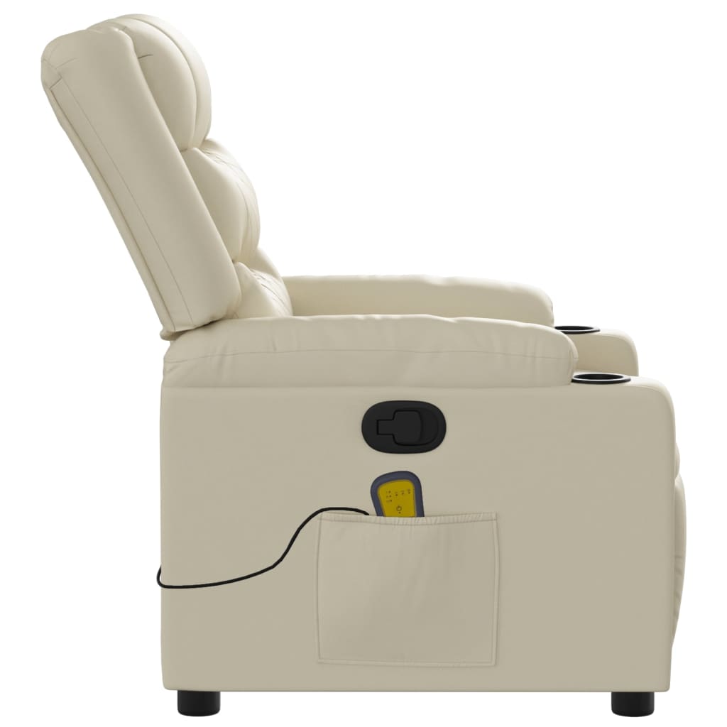 Reclining massage chair, cream, artificial leather