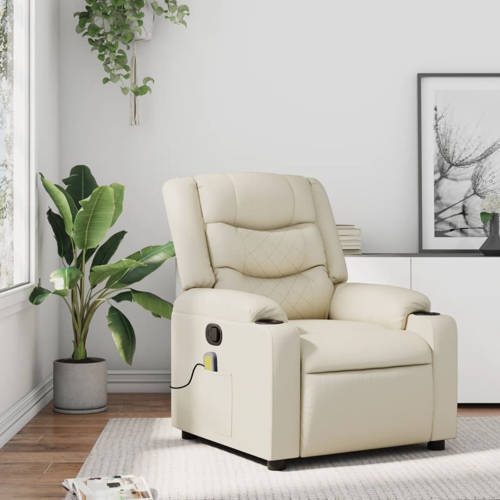 Reclining massage chair, cream, artificial leather