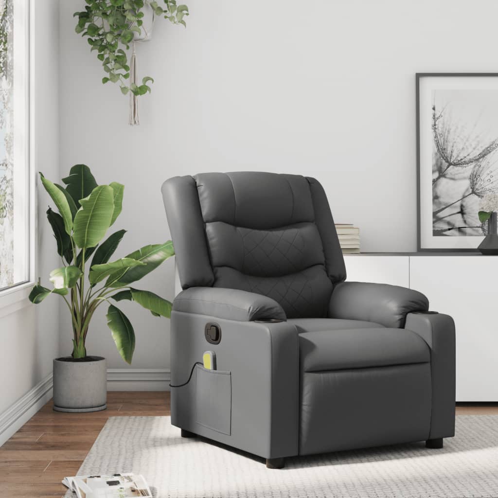 Reclining massage chair, grey, artificial leather
