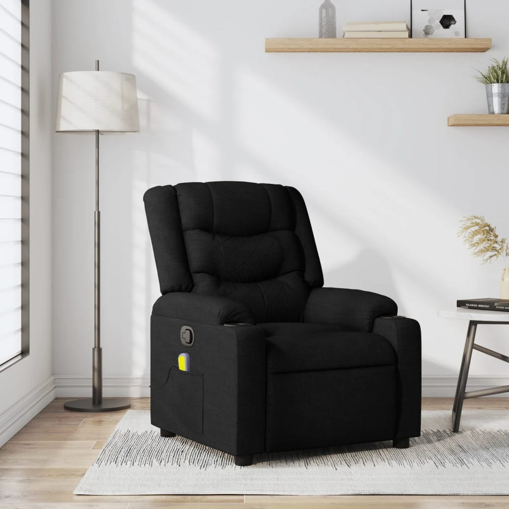 Reclining massage chair, black, fabric