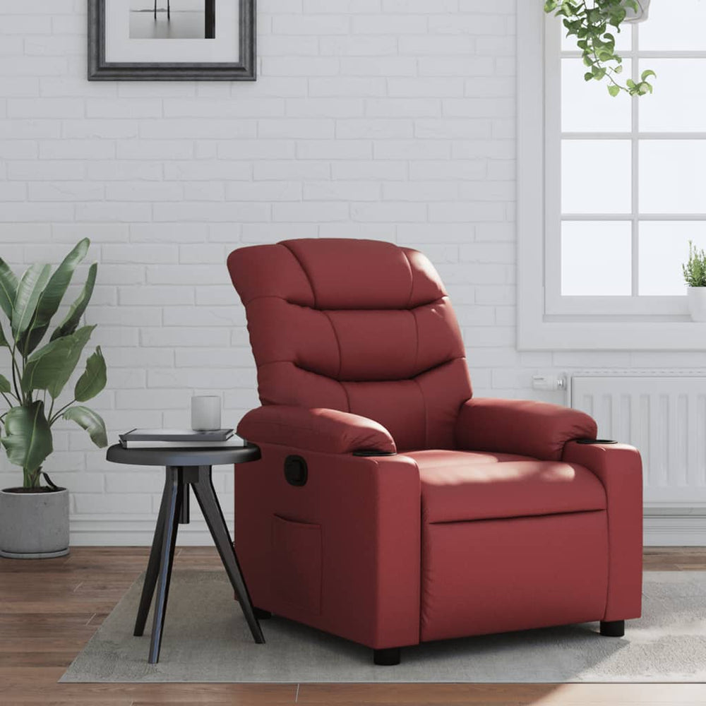 Recliner armchair, burgundy, artificial leather