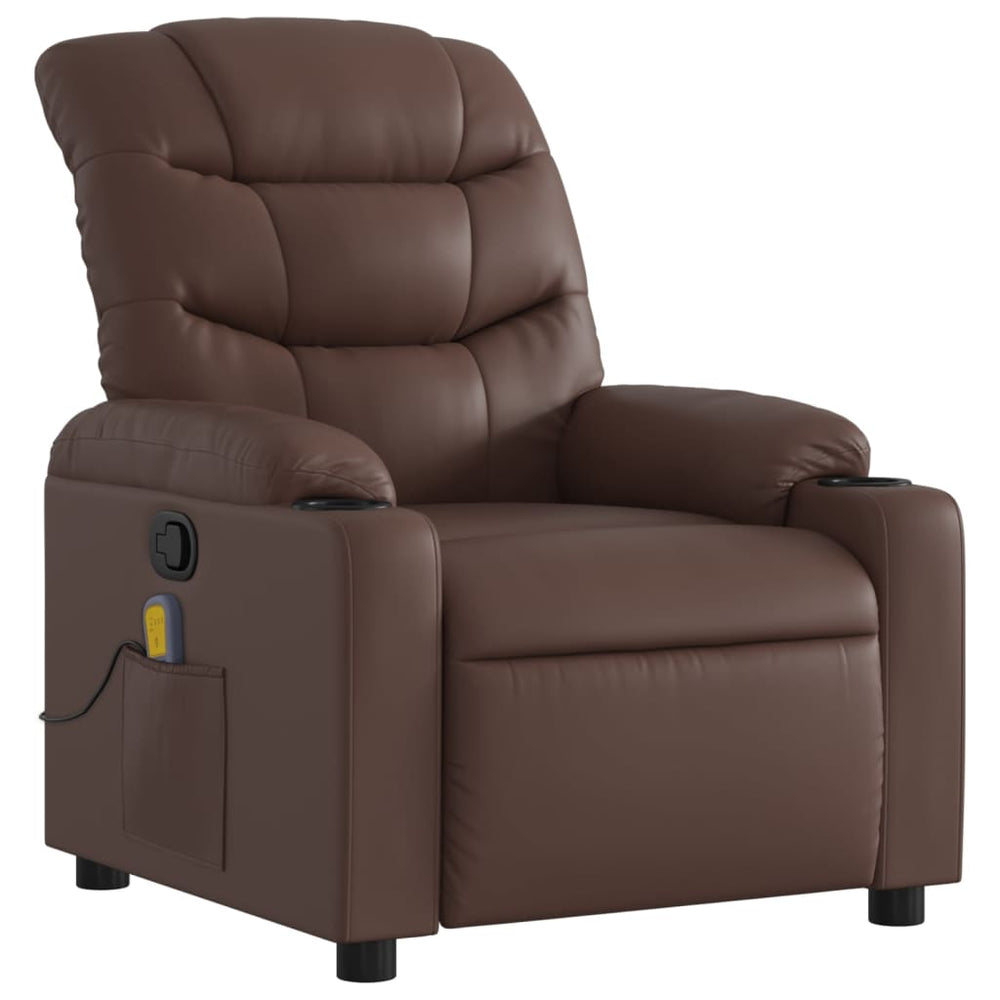 Reclining massage chair, brown, artificial leather