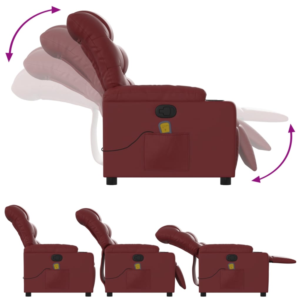 Reclining massage chair, red wine, artificial leather