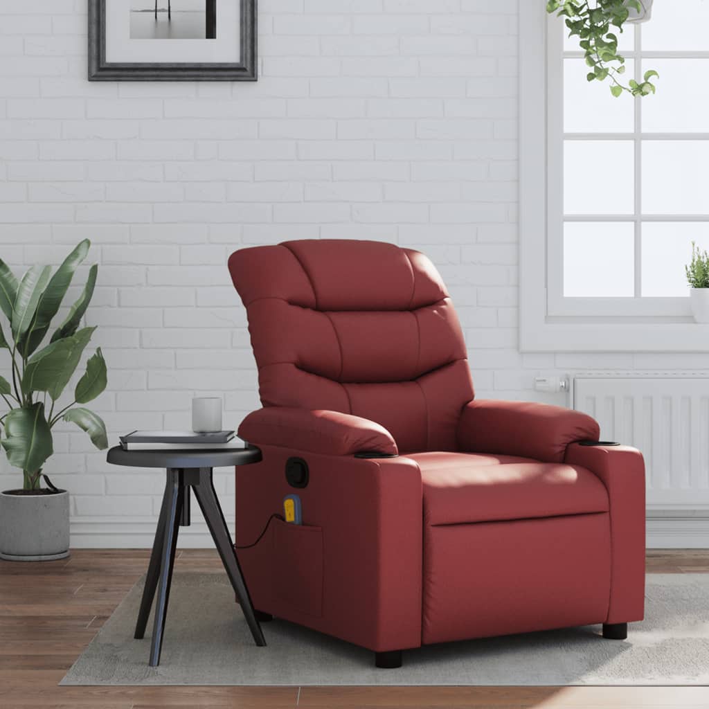 Reclining massage chair, red wine, artificial leather