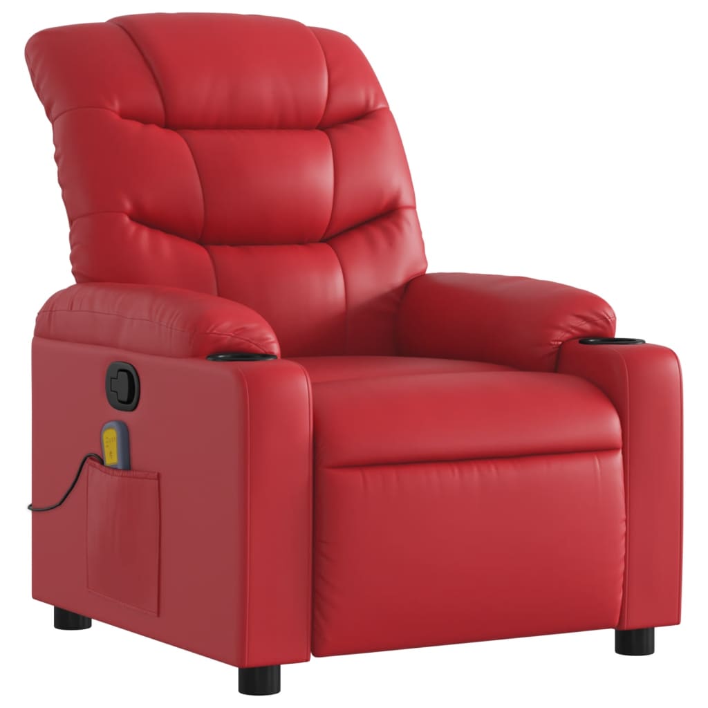 Reclining massage chair, red, artificial leather