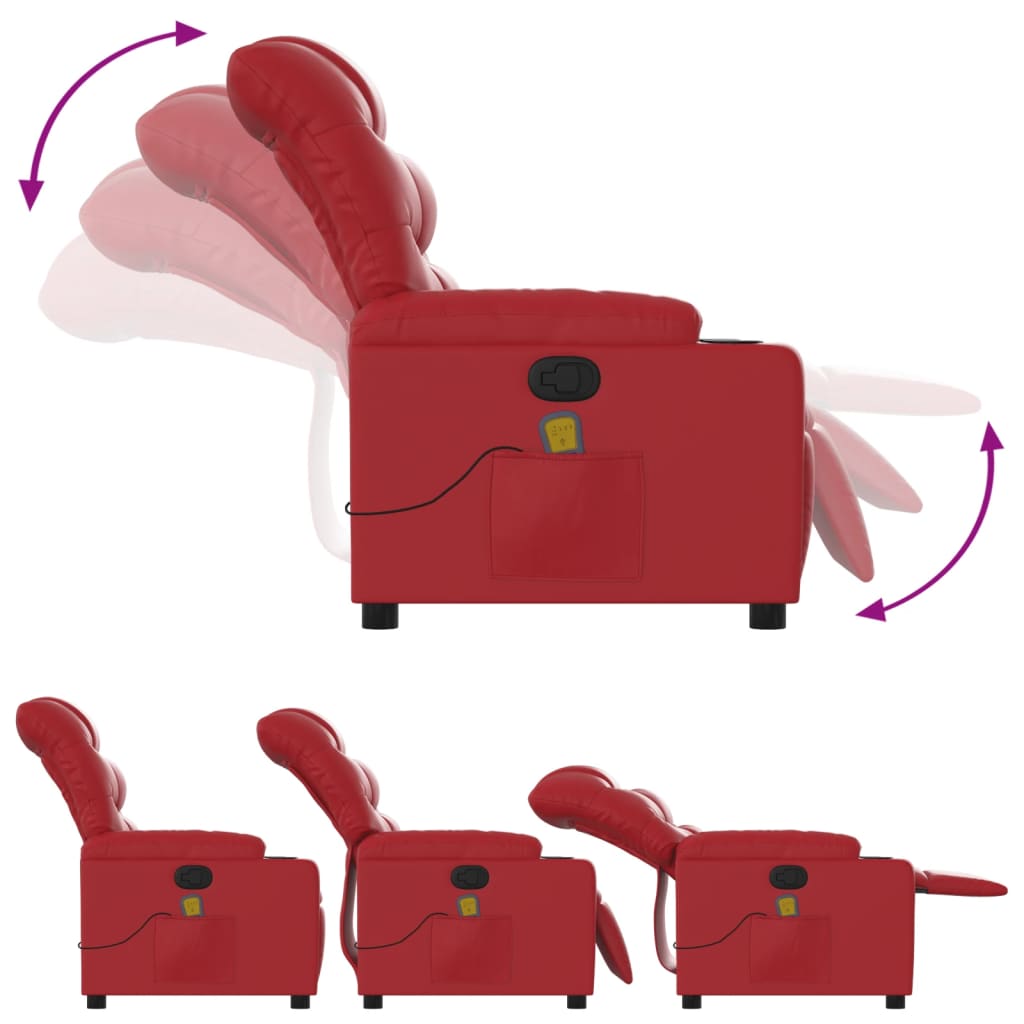 Reclining massage chair, red, artificial leather