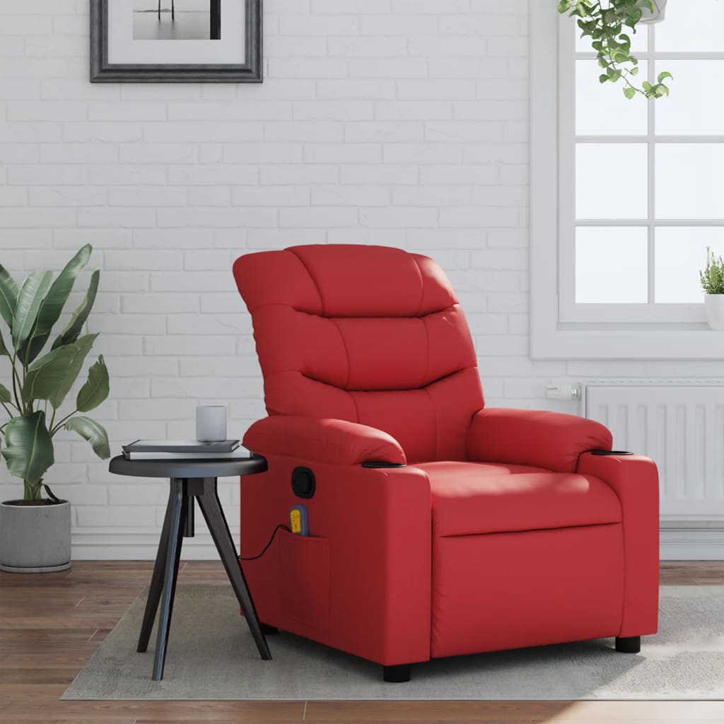 Reclining massage chair, red, artificial leather