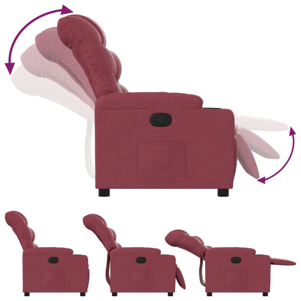 Recliner, burgundy, fabric