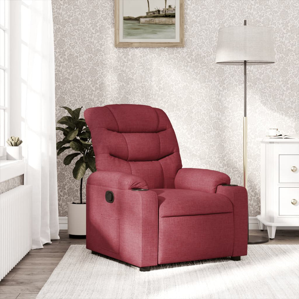 Recliner, burgundy, fabric