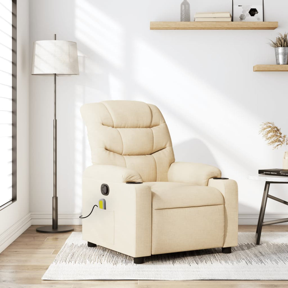 Reclining massage chair, cream, fabric