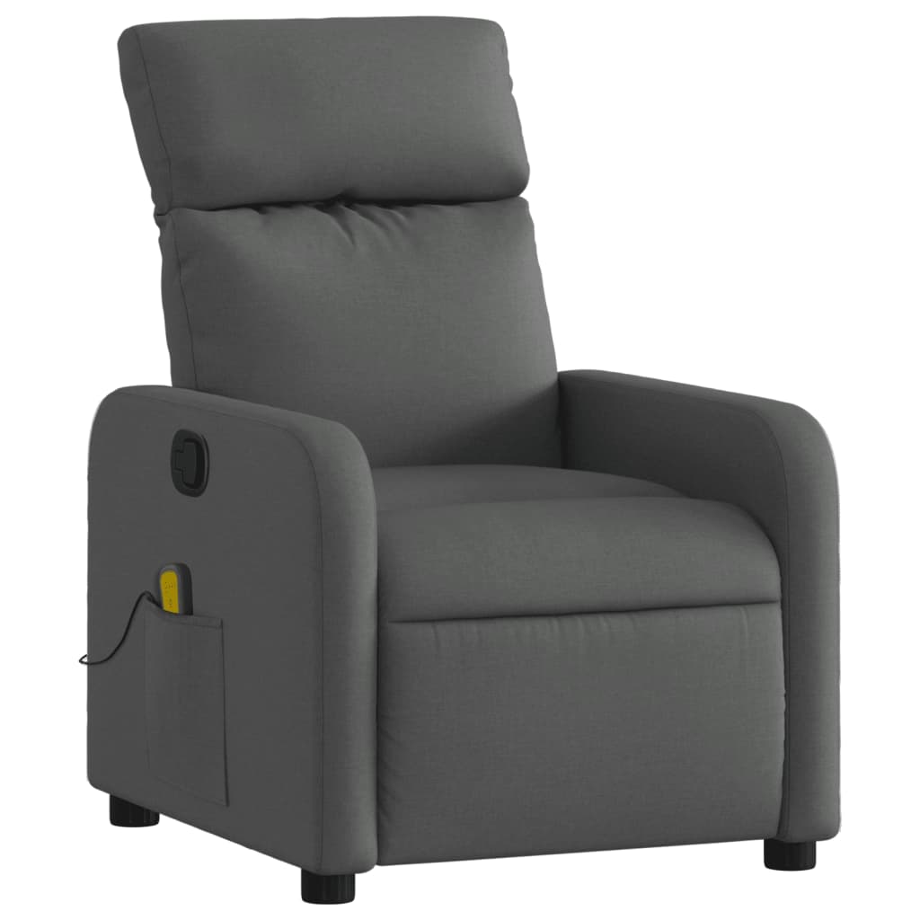 Reclining massage armchair, dark grey, fabric