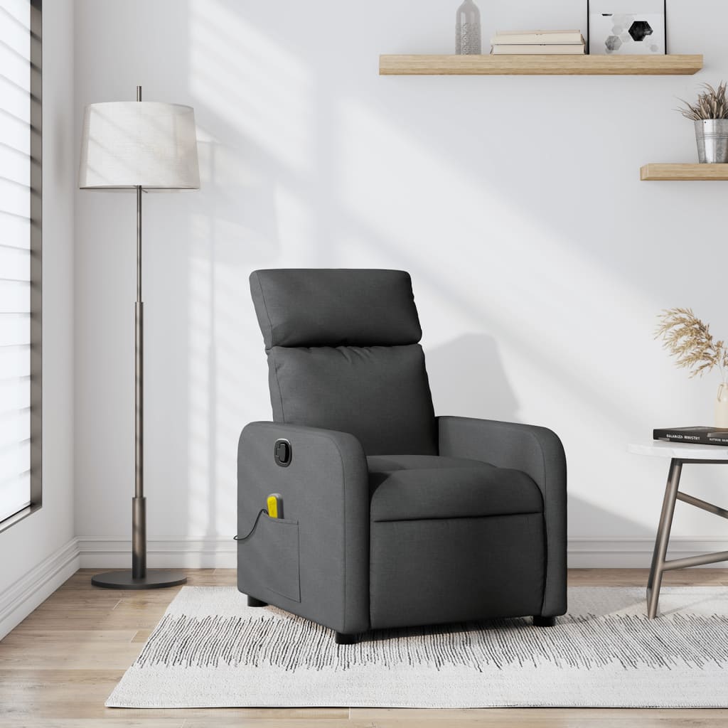 Reclining massage armchair, dark grey, fabric