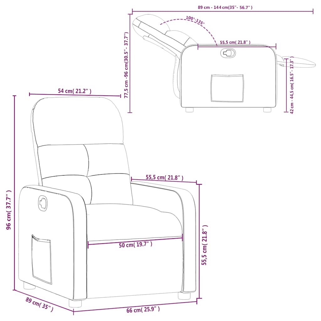 Recliner, burgundy, fabric