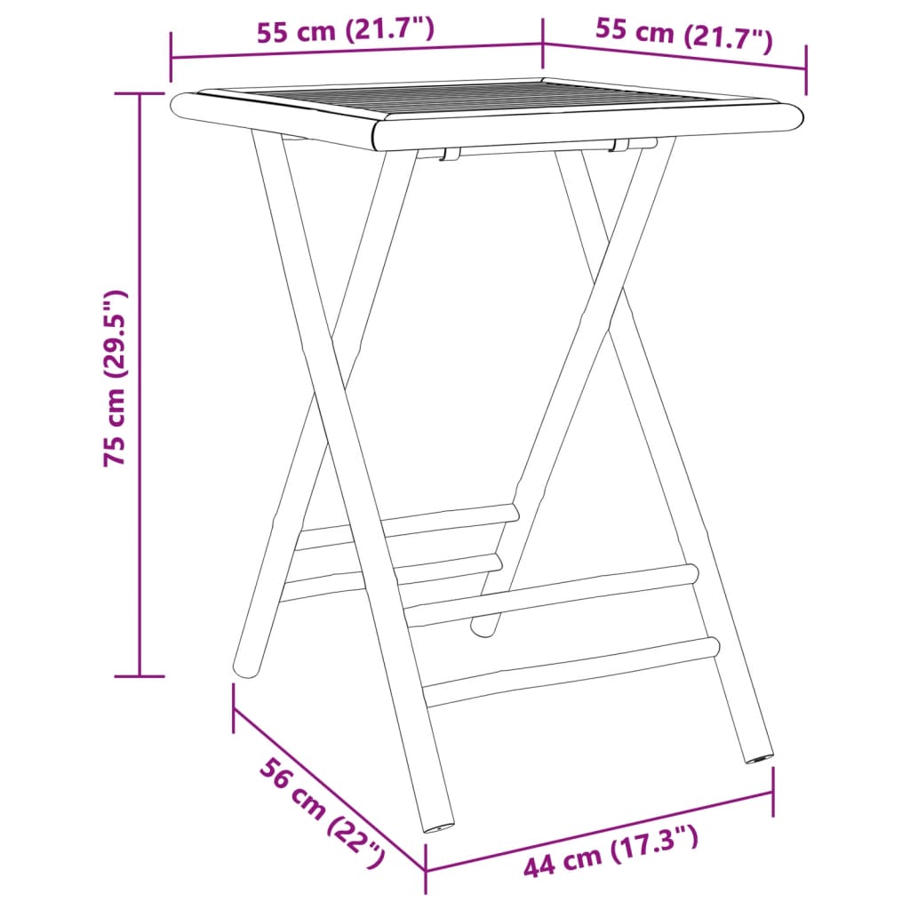 Sulankstomas sodo stalas, 55x55x75cm, bambukas