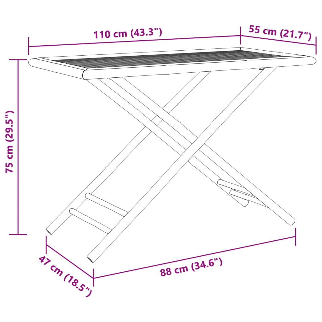 Sulankstomas sodo stalas, 110x55x75cm, bambukas