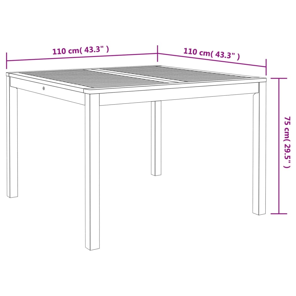 Sodo valgomojo stalas, 110x110x75cm, akacijos medienos masyvas
