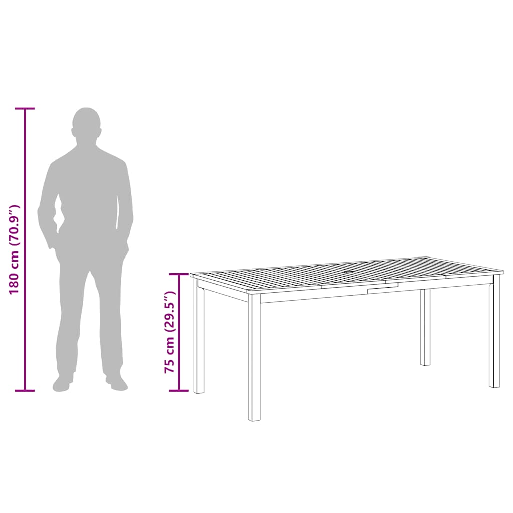 Sodo valgomojo stalas, 180x90x75cm, akacijos medienos masyvas
