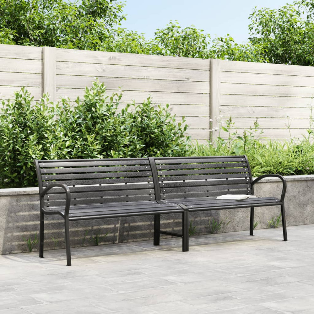 Double garden bench, black, 231cm, steel and WPC