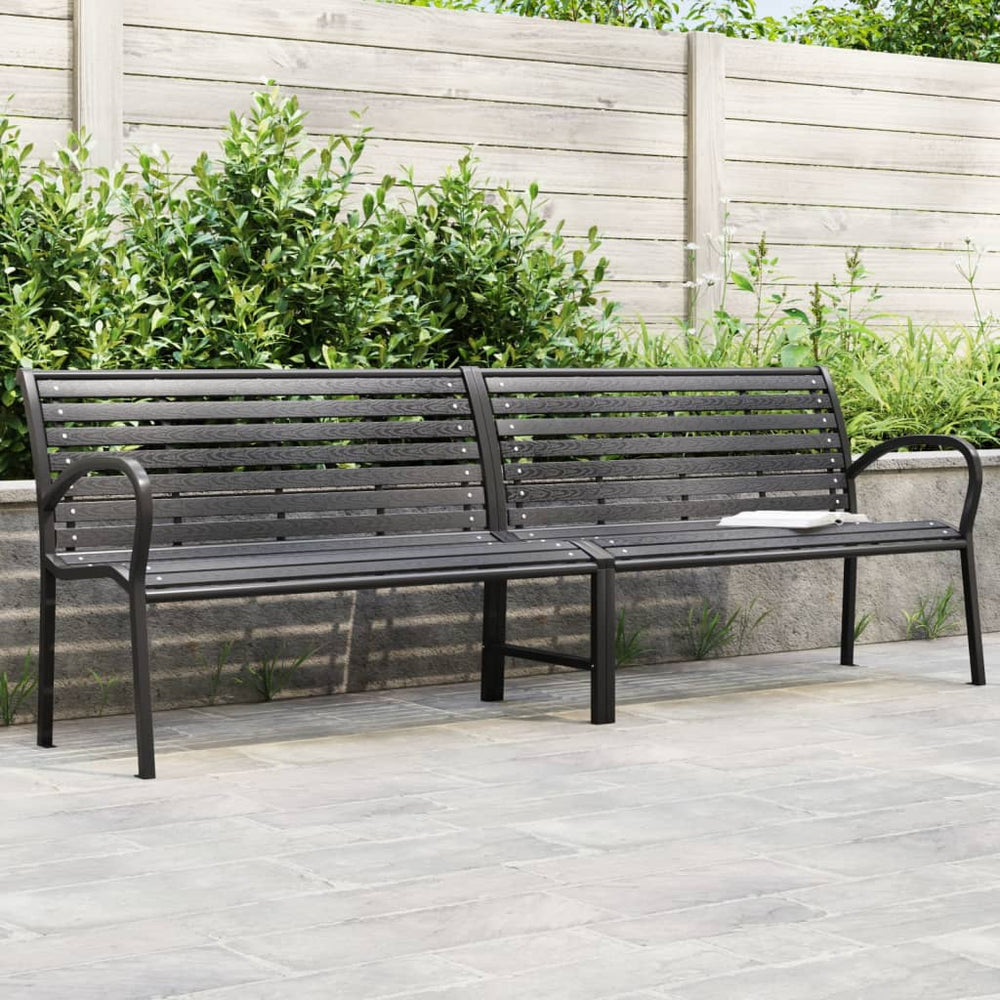 Double garden bench, black, 231cm, steel and WPC