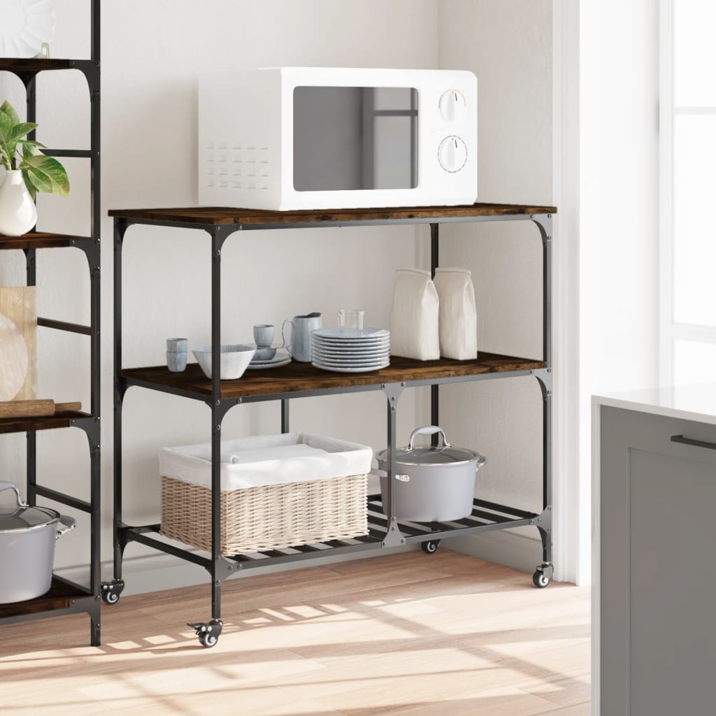Kitchen trolley, smoke oak, 100x50x95cm, wood