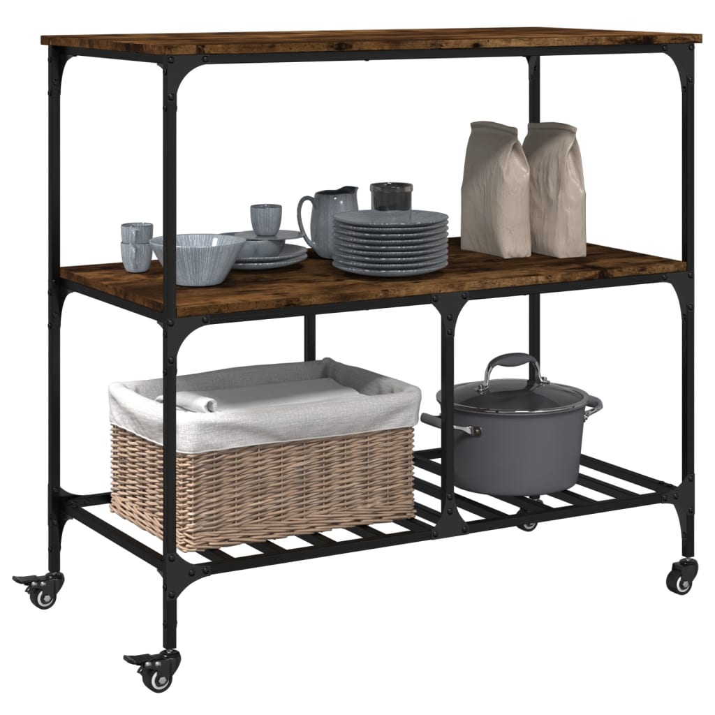 Kitchen trolley, smoke oak, 100x50x95cm, wood