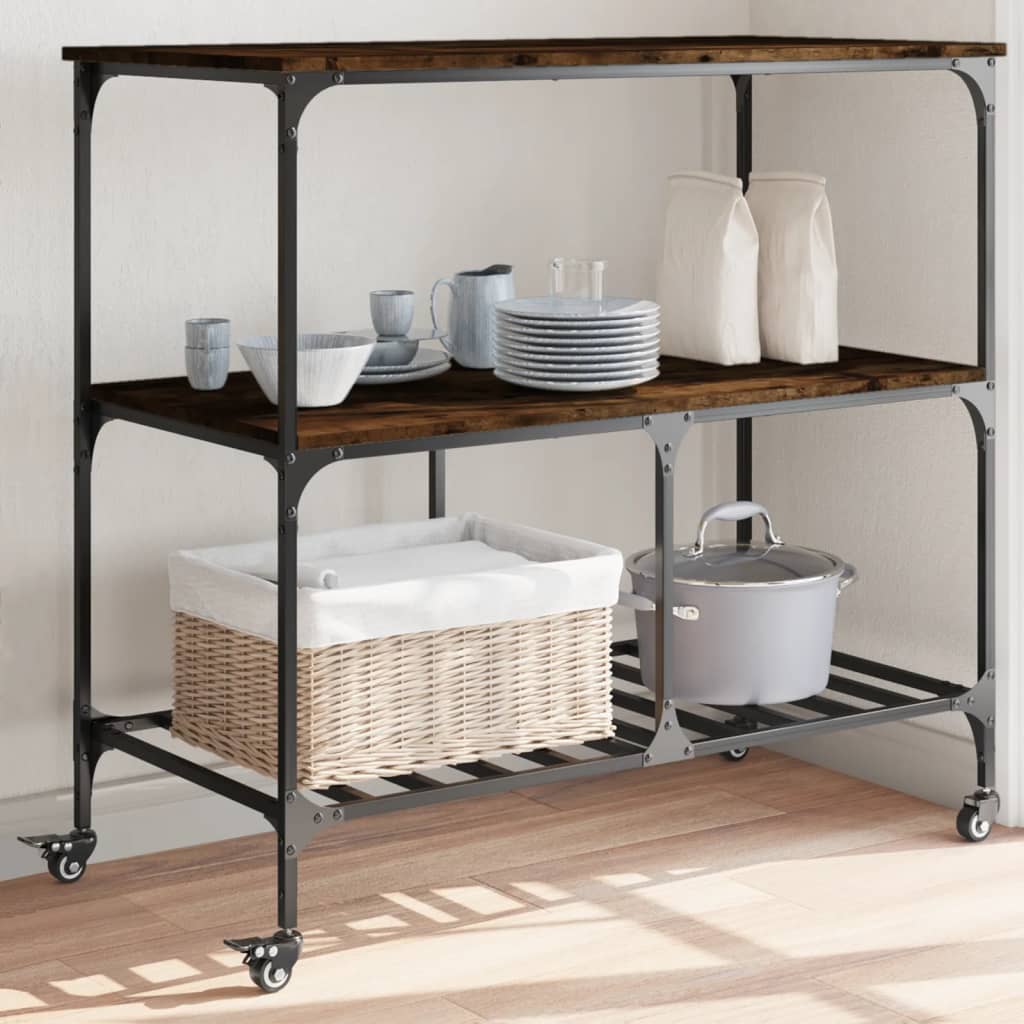Kitchen trolley, smoke oak, 100x50x95cm, wood