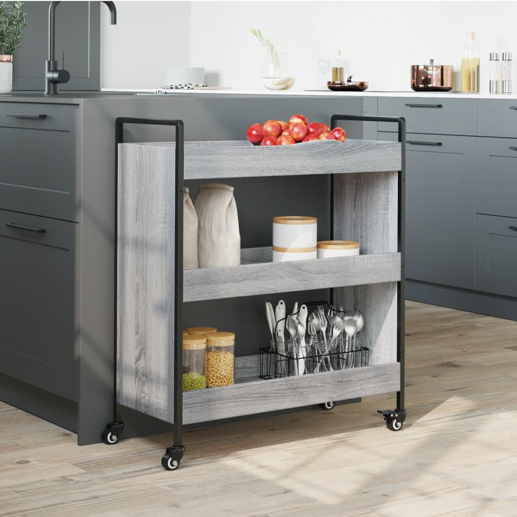 Kitchen trolley, grey oak, 70x30x82cm, engineered wood
