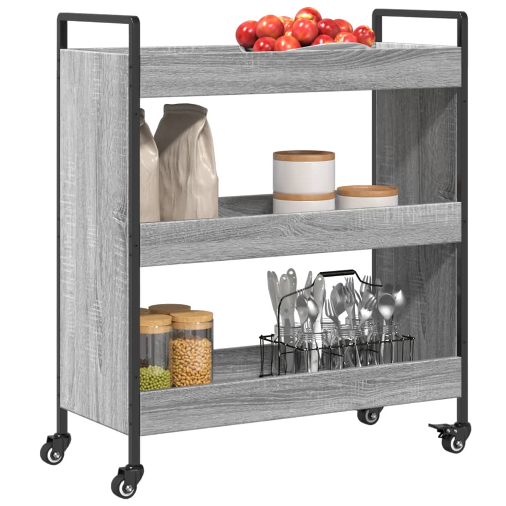Kitchen trolley, grey oak, 70x30x82cm, engineered wood