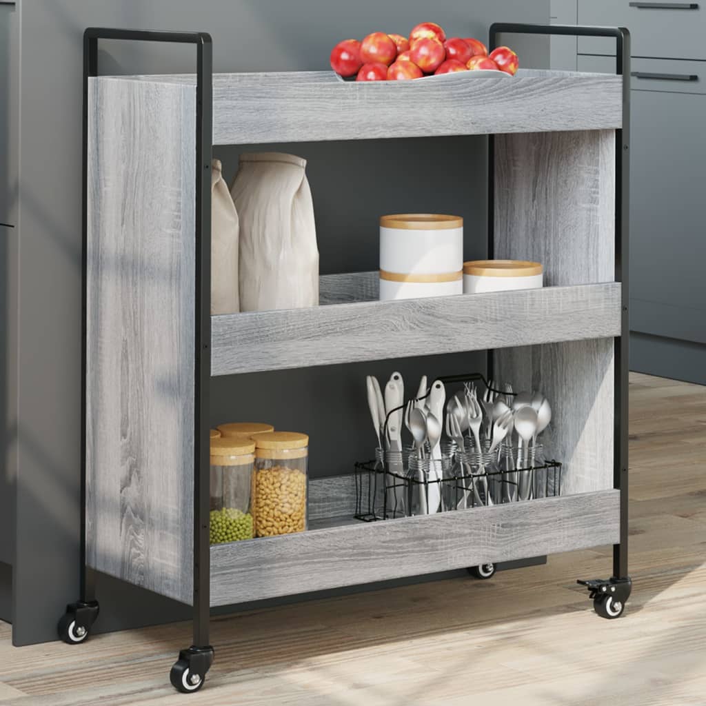 Kitchen trolley, grey oak, 70x30x82cm, engineered wood