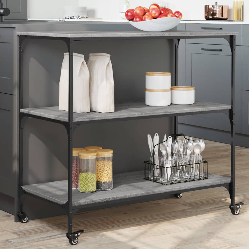 Kitchen trolley, grey oak, 102x50x95cm, wood