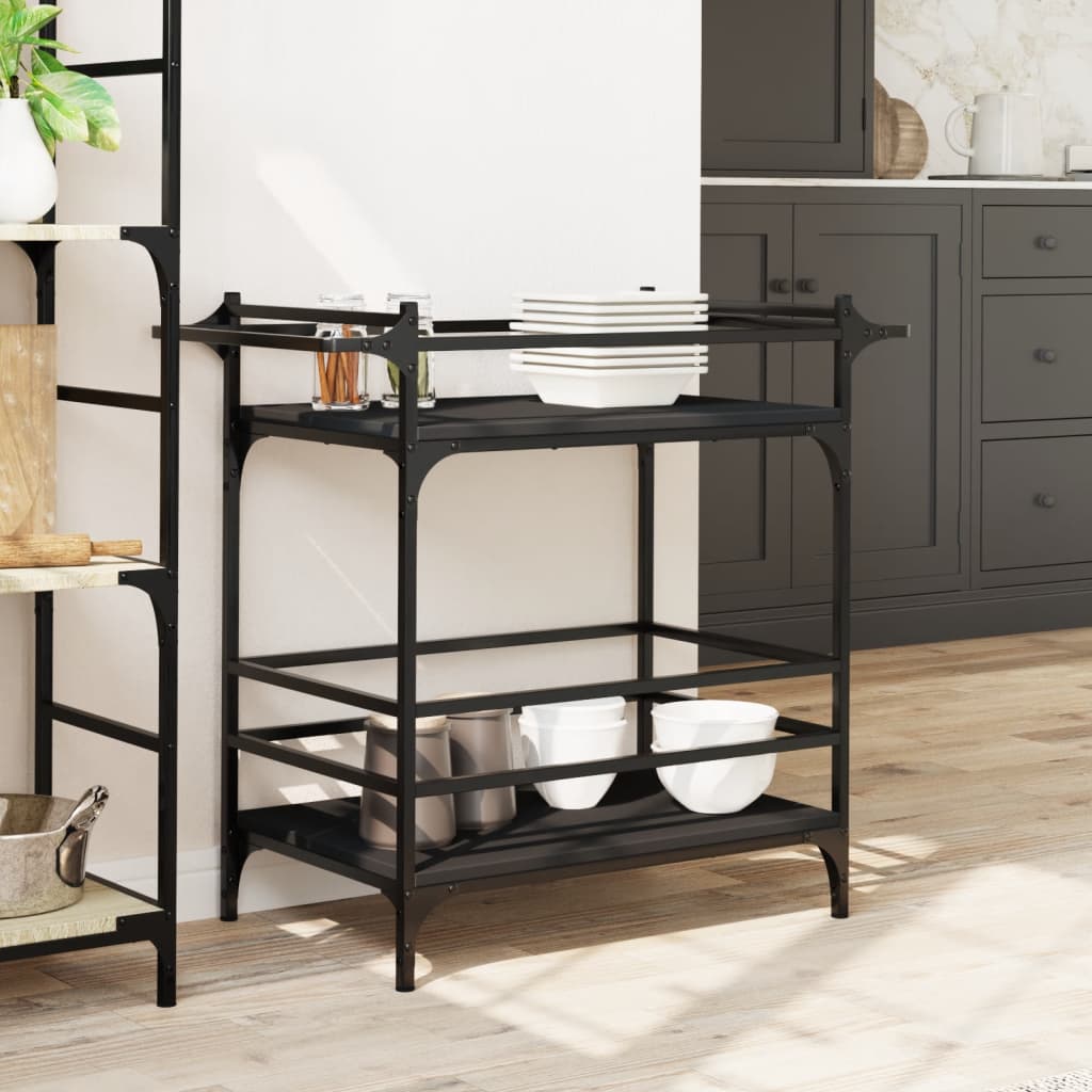 Kitchen trolley, black, 82x40x78.5cm, engineered wood