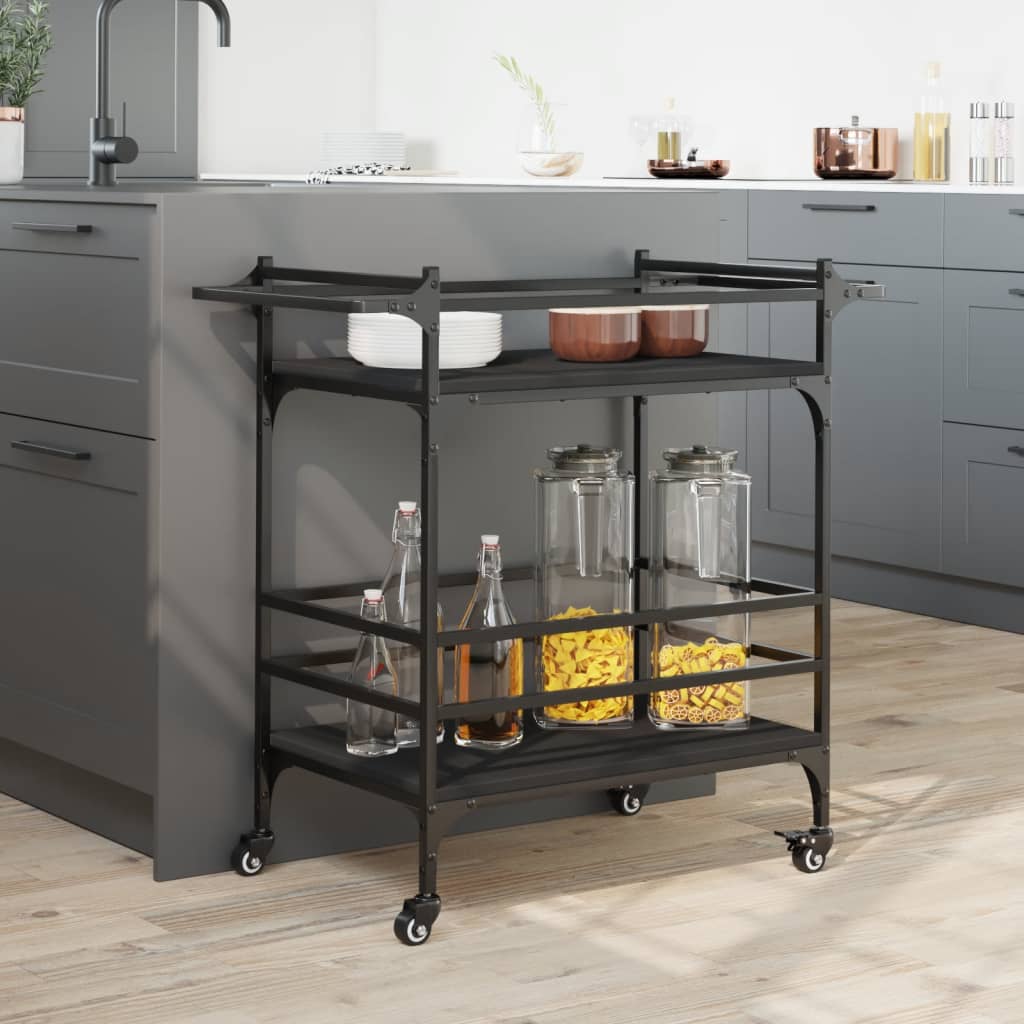 Kitchen trolley, black, 82x40x78.5cm, engineered wood