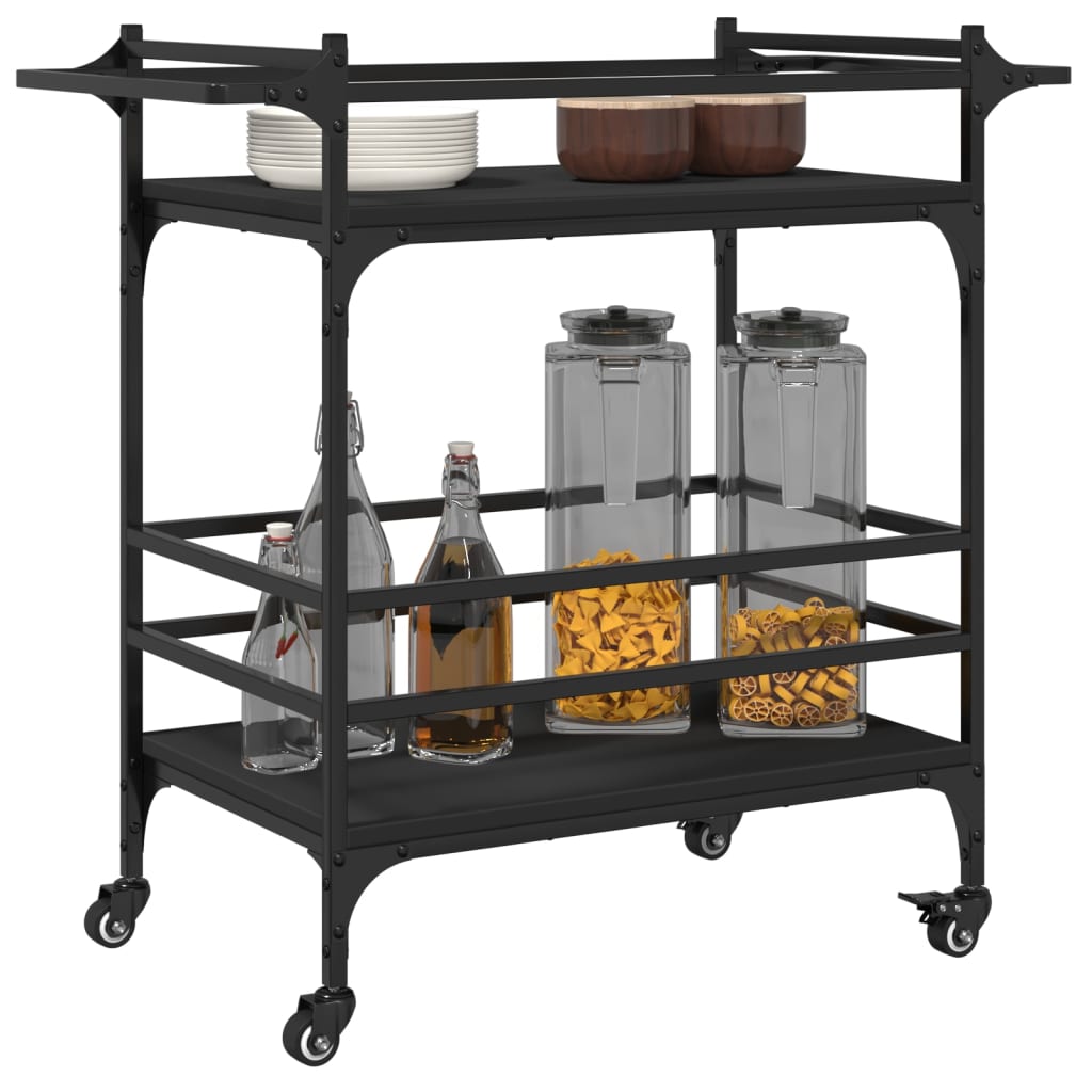 Kitchen trolley, black, 82x40x78.5cm, engineered wood