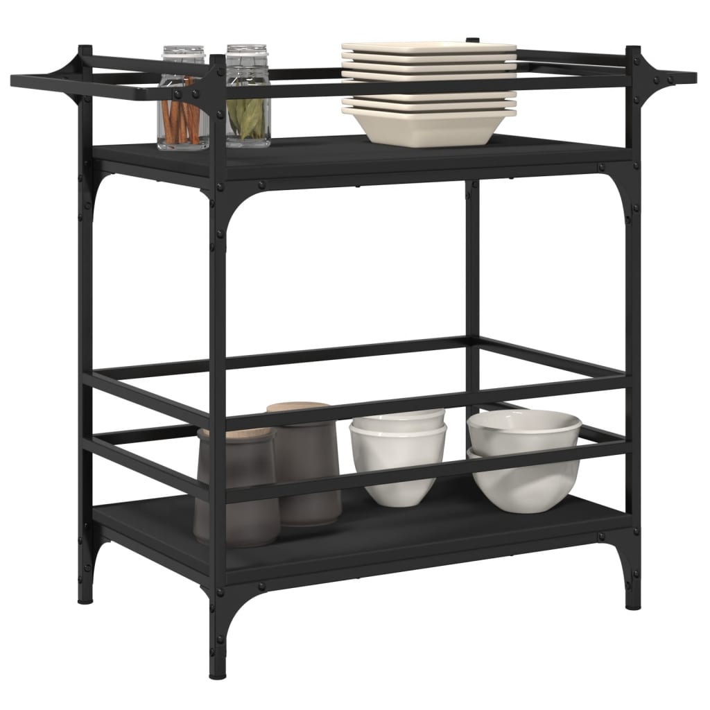 Kitchen trolley, black, 82x40x78.5cm, engineered wood