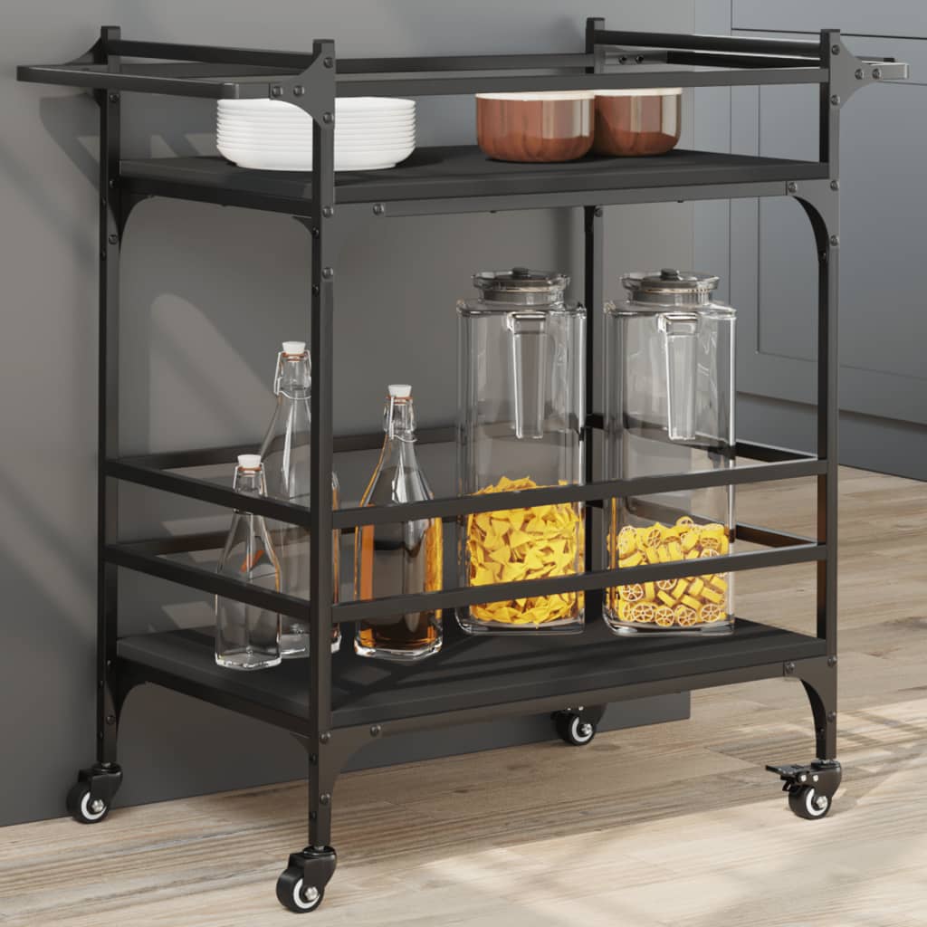 Kitchen trolley, black, 82x40x78.5cm, engineered wood