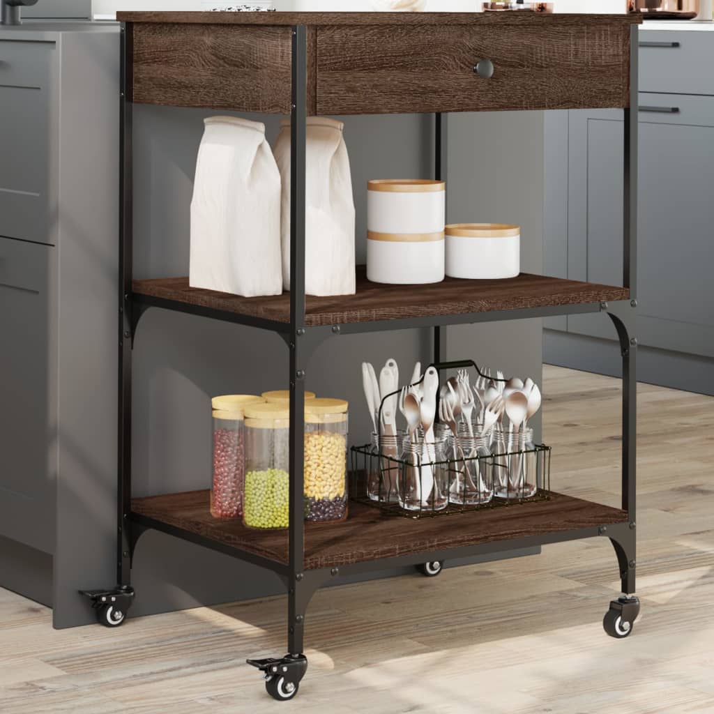 Kitchen trolley, brown oak, 60x48x89.5cm, wood