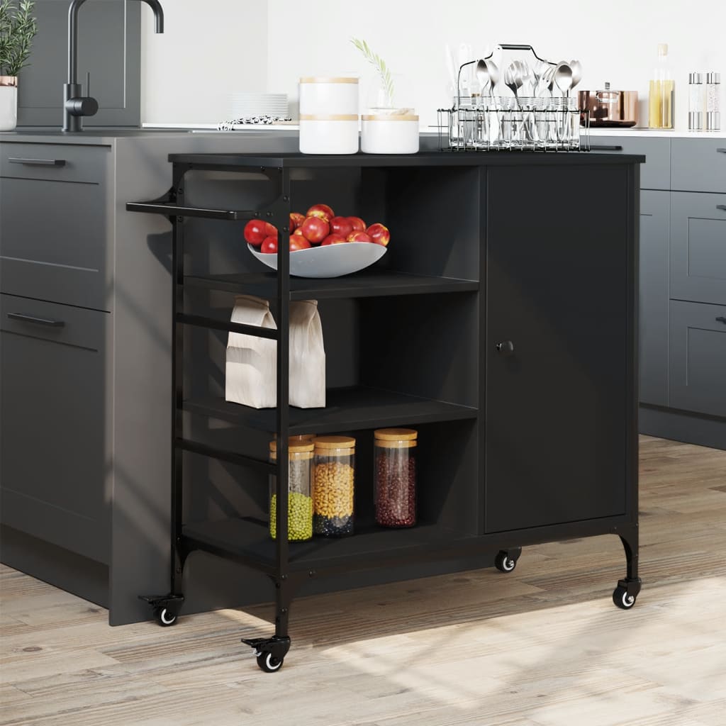 Kitchen trolley, black, 87.5x38.5x84.5cm, engineered wood