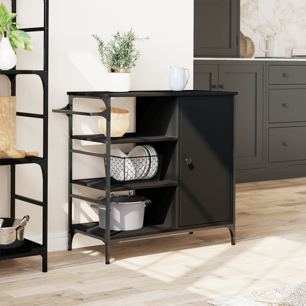 Kitchen trolley, black, 87.5x38.5x84.5cm, engineered wood