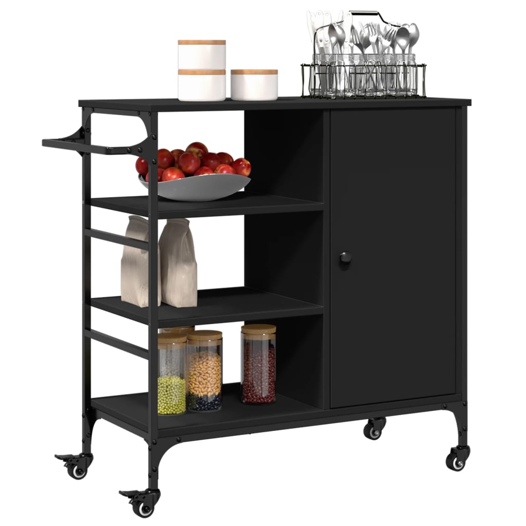 Kitchen trolley, black, 87.5x38.5x84.5cm, engineered wood