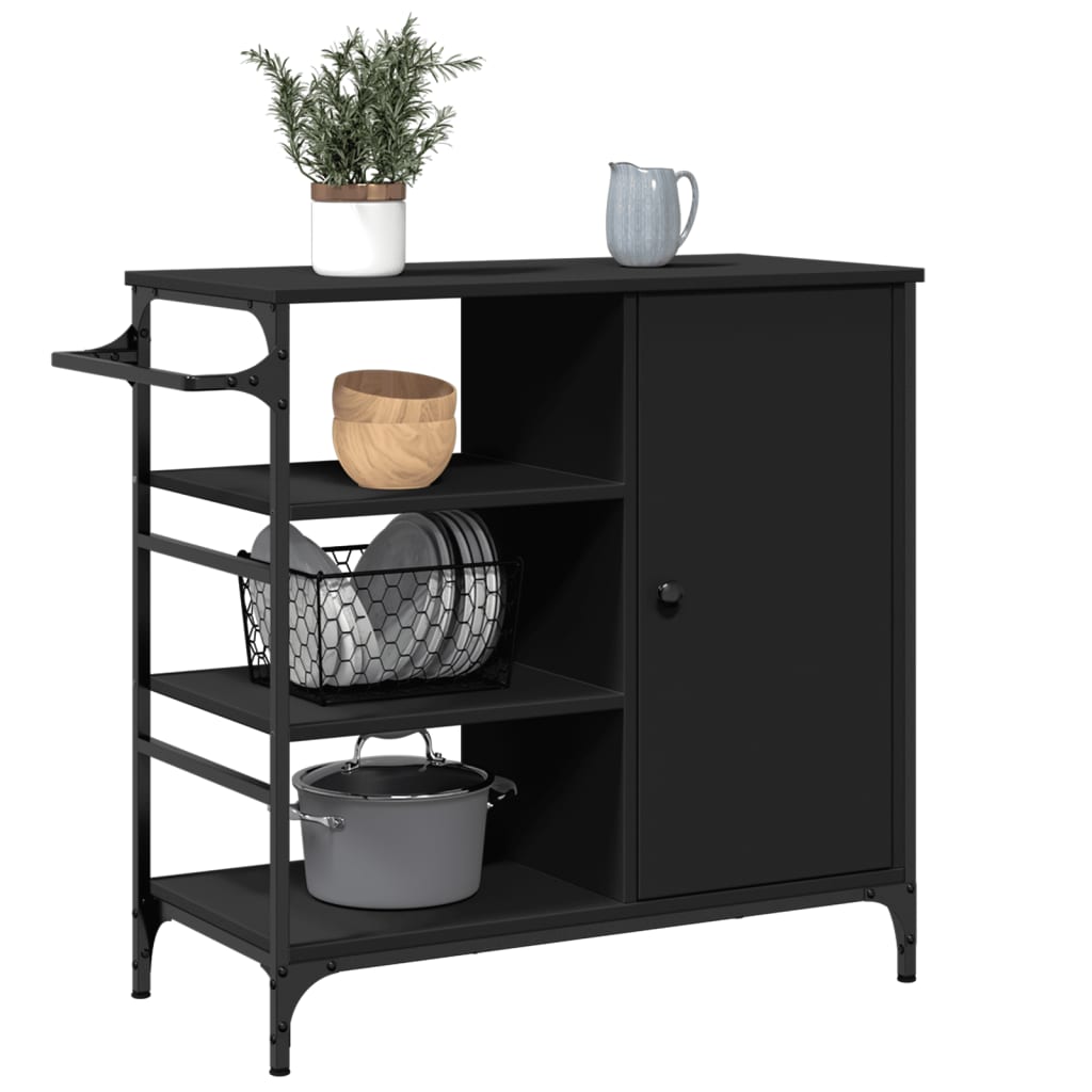 Kitchen trolley, black, 87.5x38.5x84.5cm, engineered wood