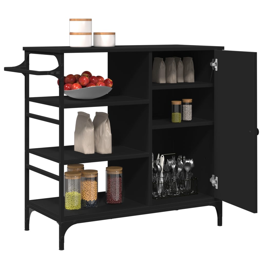 Kitchen trolley, black, 87.5x38.5x84.5cm, engineered wood