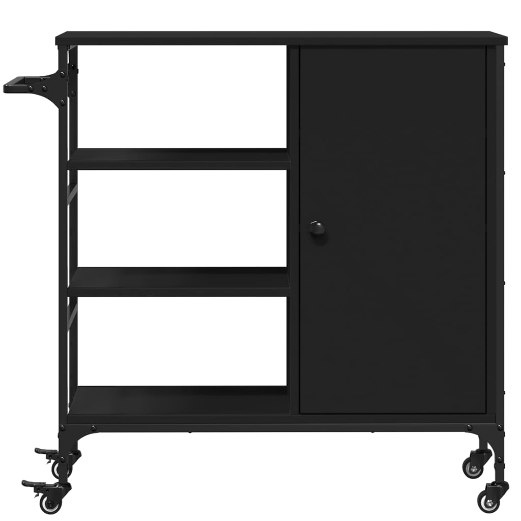 Kitchen trolley, black, 87.5x38.5x84.5cm, engineered wood