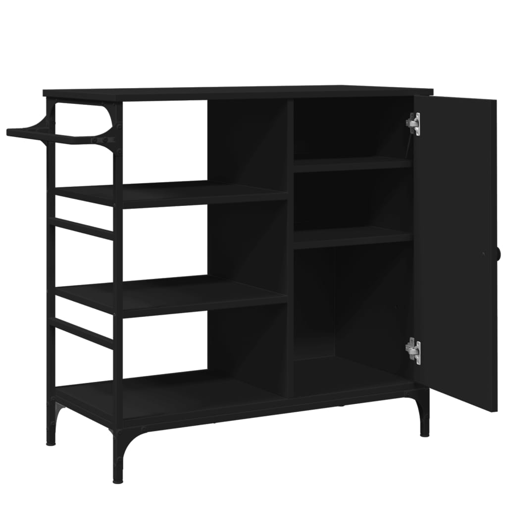Kitchen trolley, black, 87.5x38.5x84.5cm, engineered wood