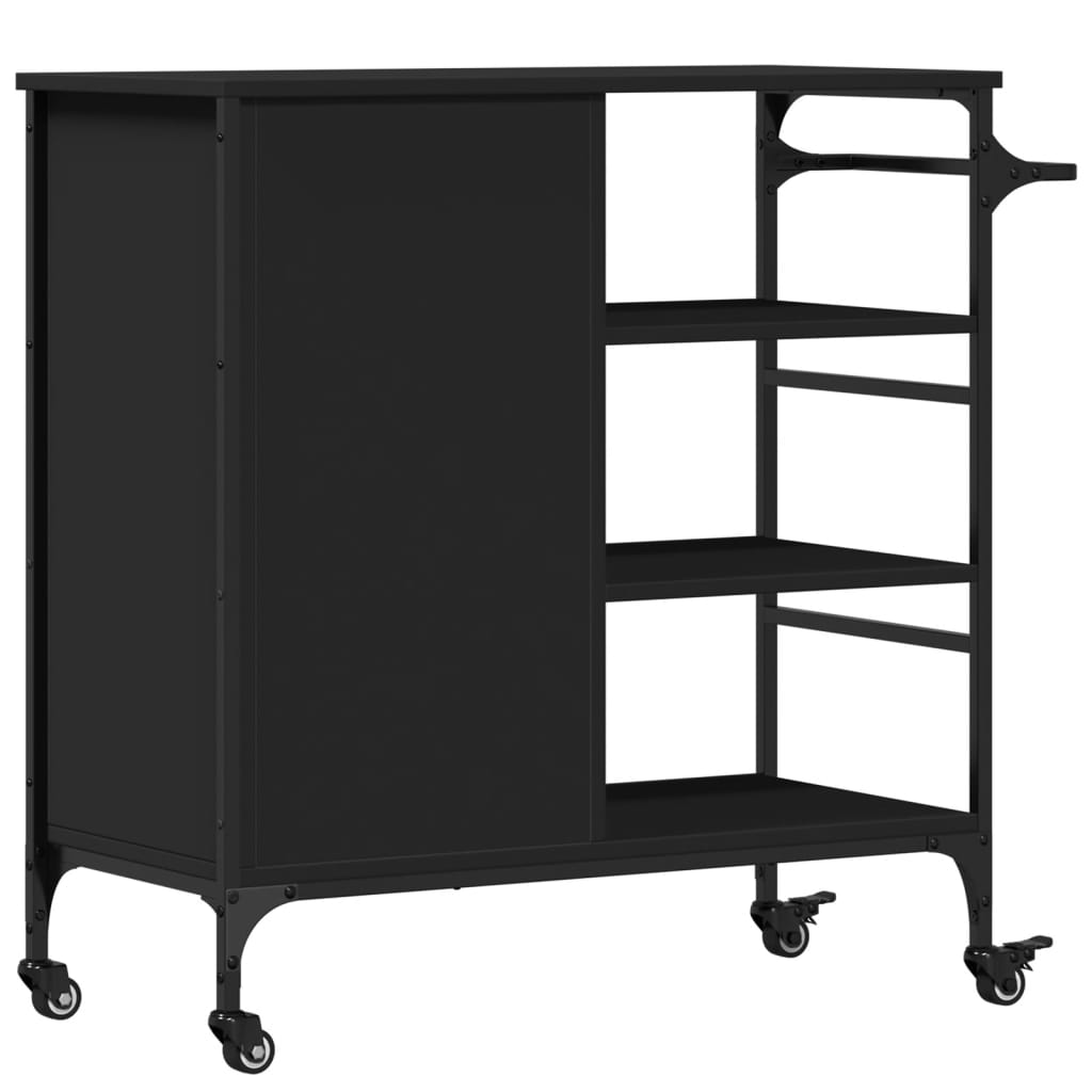 Kitchen trolley, black, 87.5x38.5x84.5cm, engineered wood