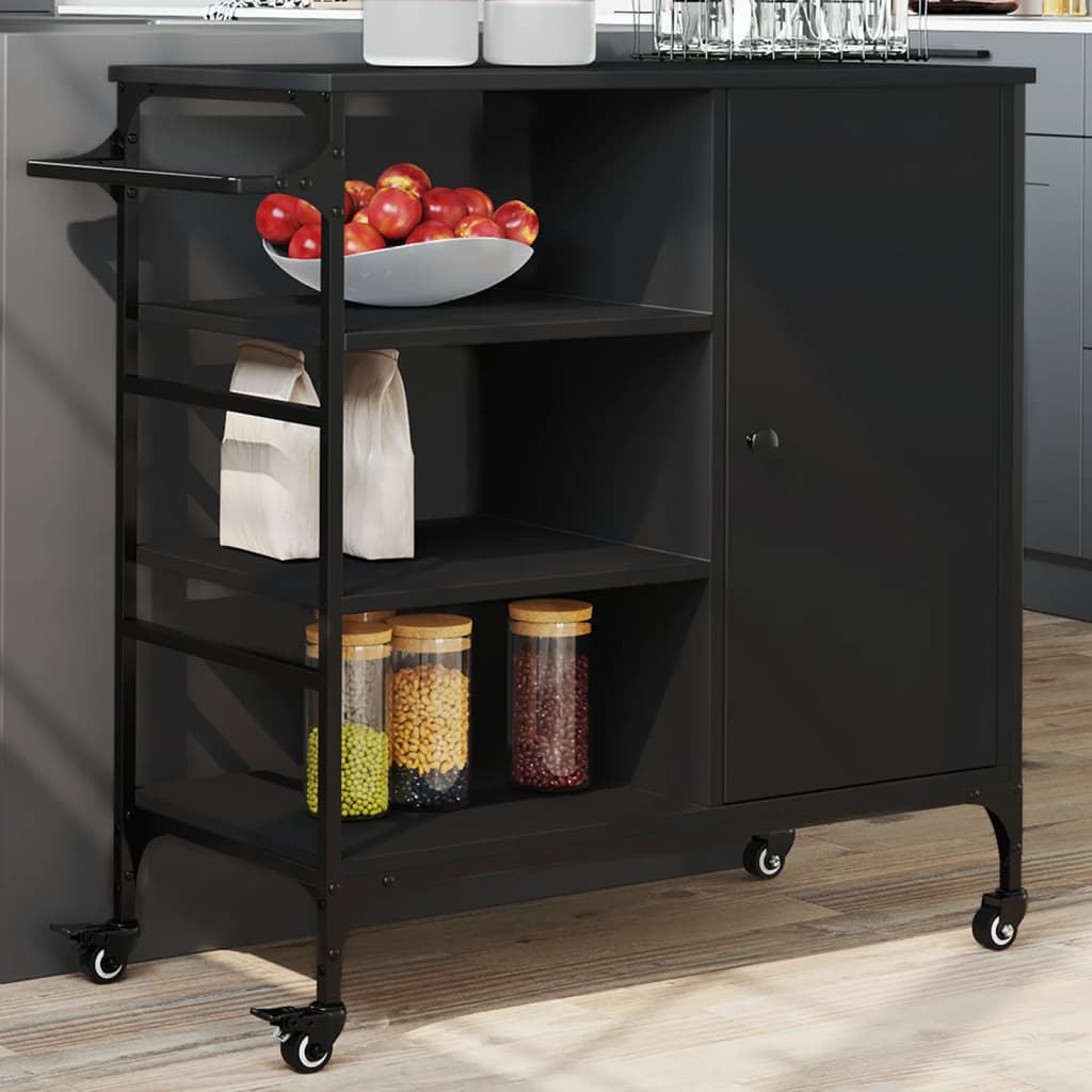 Kitchen trolley, black, 87.5x38.5x84.5cm, engineered wood