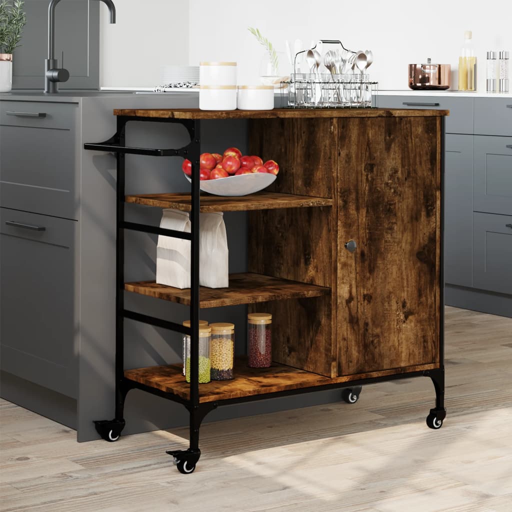 Kitchen trolley, smoked oak, 87.5x38.5x84.5cm, wood