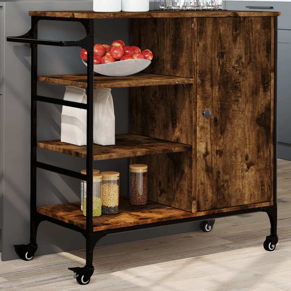 Kitchen trolley, smoked oak, 87.5x38.5x84.5cm, wood