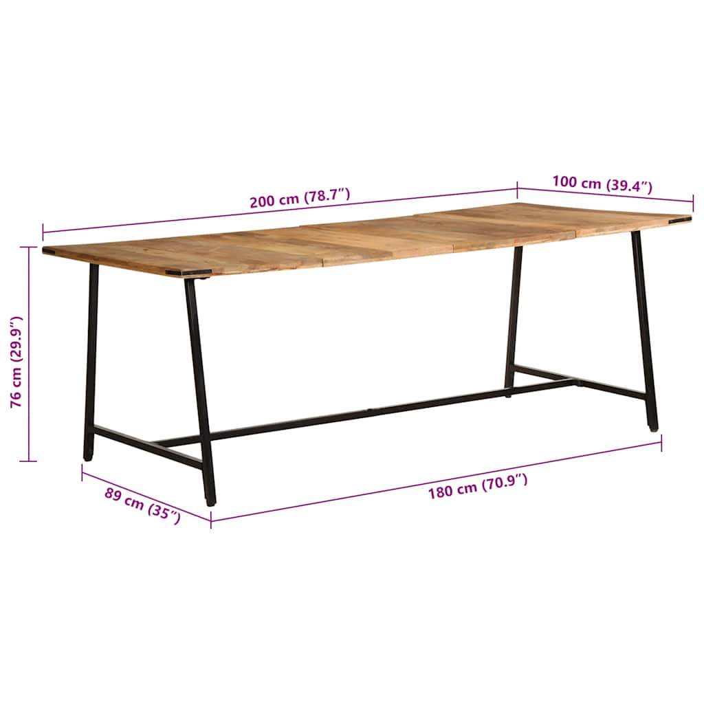 Dining table, 200x100x75cm, solid mango wood
